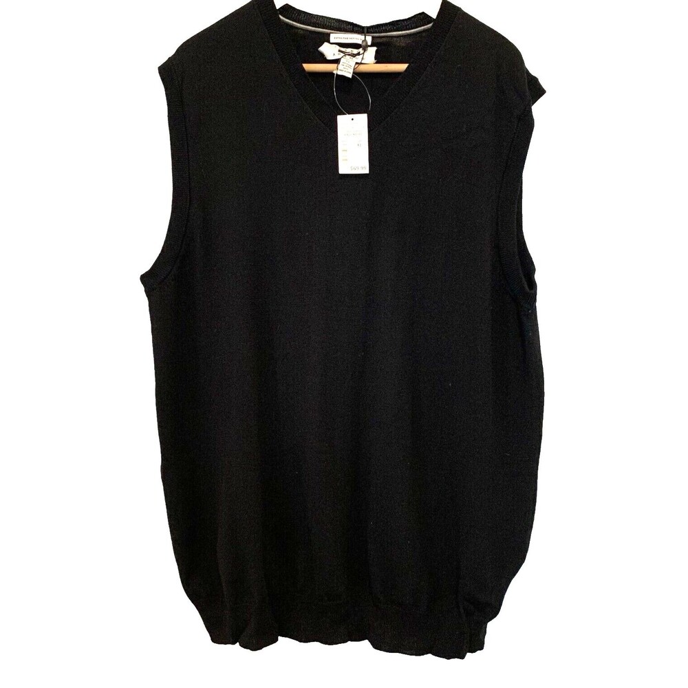Joseph Abboud Mens Sweater Vest XL Black 100% Extra Fine Merino Wool New w/Tags